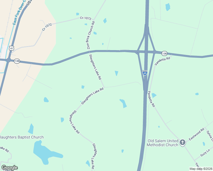 map of restaurants, bars, coffee shops, grocery stores, and more near 3372-3698 Slaughters Lake Road in Slaughters