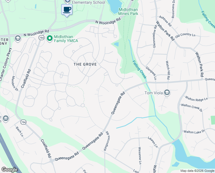 map of restaurants, bars, coffee shops, grocery stores, and more near 825 Castle Hollow Road in Midlothian