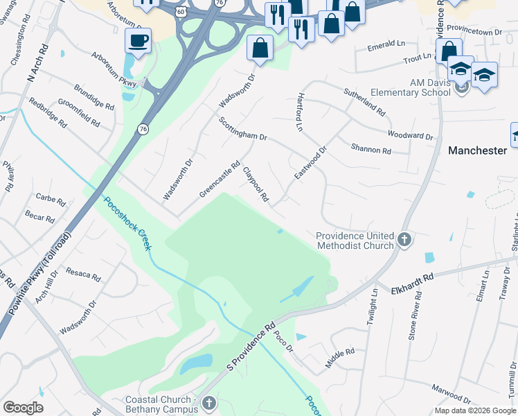 map of restaurants, bars, coffee shops, grocery stores, and more near 703 Claypool Terrace in Richmond