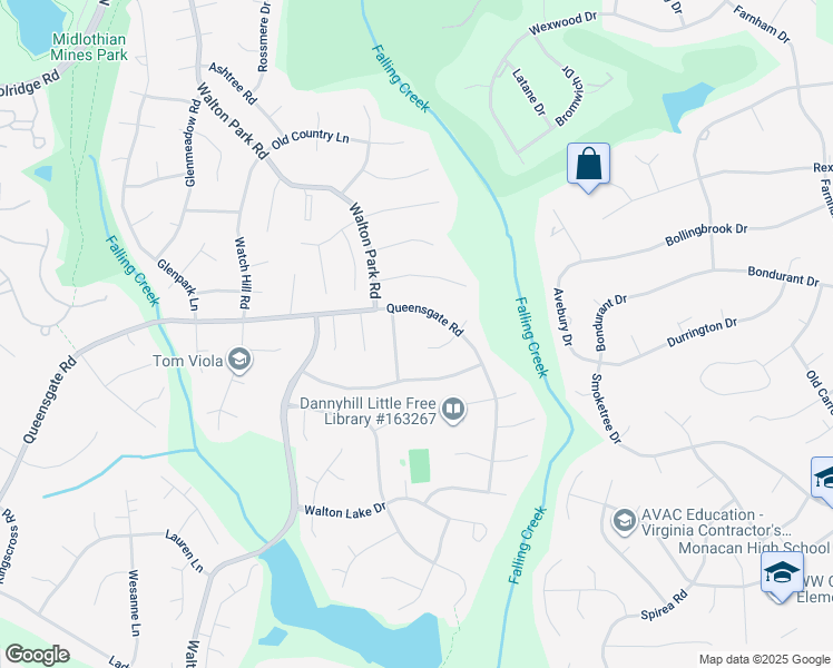 map of restaurants, bars, coffee shops, grocery stores, and more near 12524 Shadyglen Court in Midlothian
