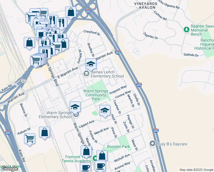 map of restaurants, bars, coffee shops, grocery stores, and more near 636 Choctaw Drive in Fremont