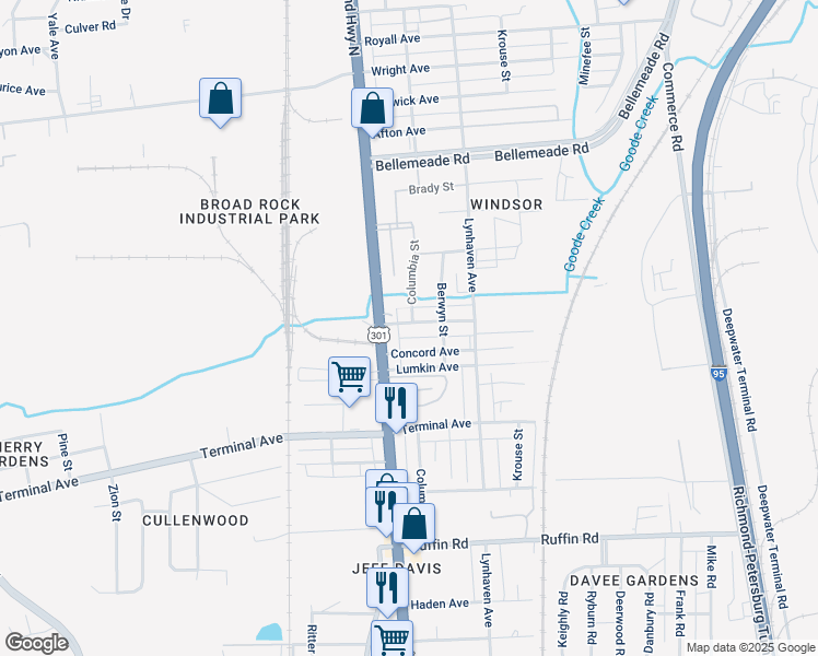 map of restaurants, bars, coffee shops, grocery stores, and more near 2414 Yorktown Avenue in Richmond