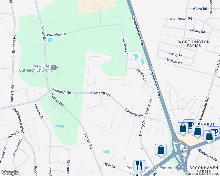 map of restaurants, bars, coffee shops, grocery stores, and more near 7115 Carriage Pines Drive in Richmond