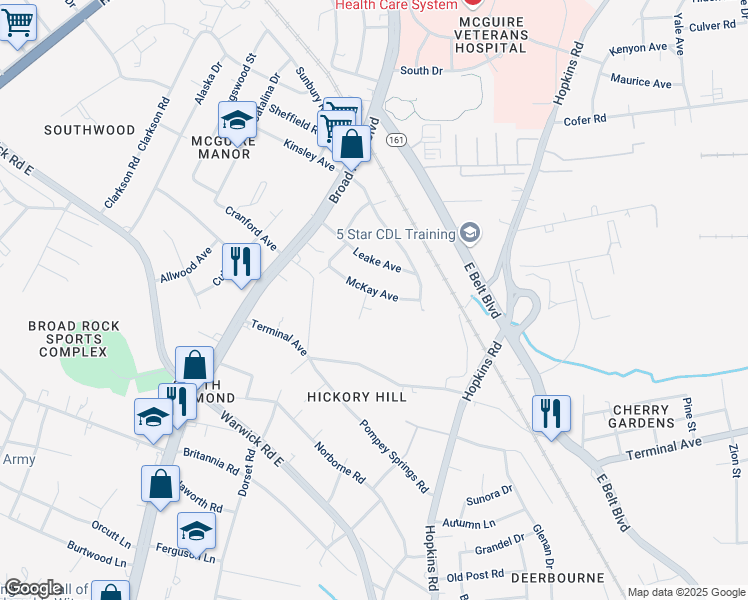 map of restaurants, bars, coffee shops, grocery stores, and more near 4032 McKay Avenue in Richmond