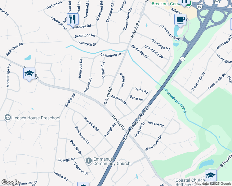 map of restaurants, bars, coffee shops, grocery stores, and more near 266 Philray Road in Richmond
