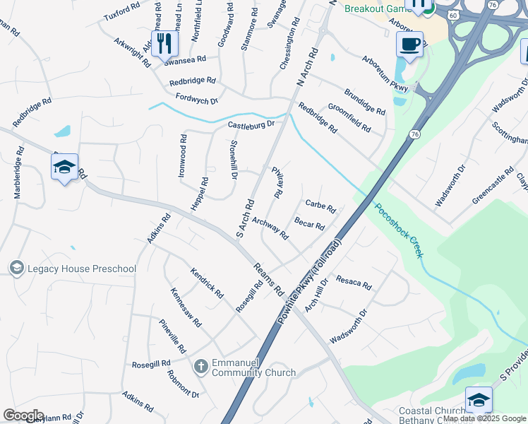 map of restaurants, bars, coffee shops, grocery stores, and more near 266 Philray Road in Richmond