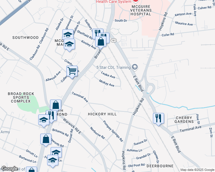 map of restaurants, bars, coffee shops, grocery stores, and more near 4032 McKay Avenue in Richmond
