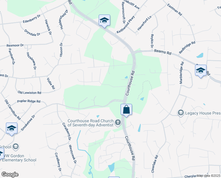 map of restaurants, bars, coffee shops, grocery stores, and more near 10001 Elm Crest Drive in Richmond