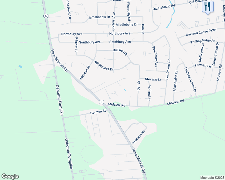 map of restaurants, bars, coffee shops, grocery stores, and more near 1208 Bernal Circle in Henrico