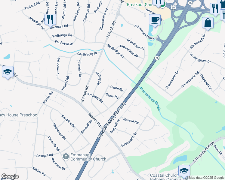 map of restaurants, bars, coffee shops, grocery stores, and more near 9333 Carbe Road in Richmond