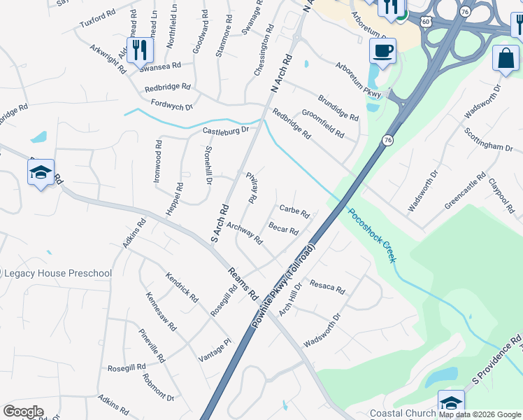 map of restaurants, bars, coffee shops, grocery stores, and more near 201 Chasnell Road in Richmond
