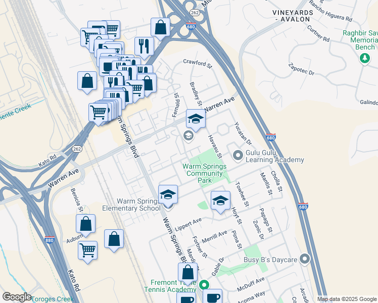 map of restaurants, bars, coffee shops, grocery stores, and more near 47144 Male Terrace in Fremont