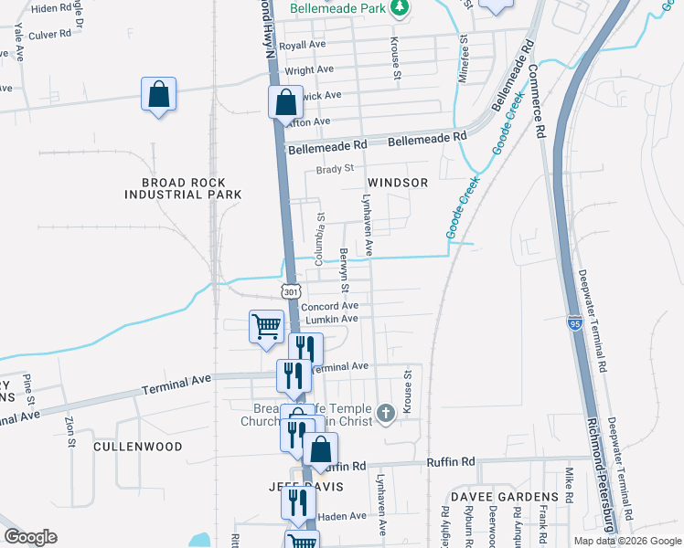 map of restaurants, bars, coffee shops, grocery stores, and more near 2307 Yorktown Avenue in Richmond
