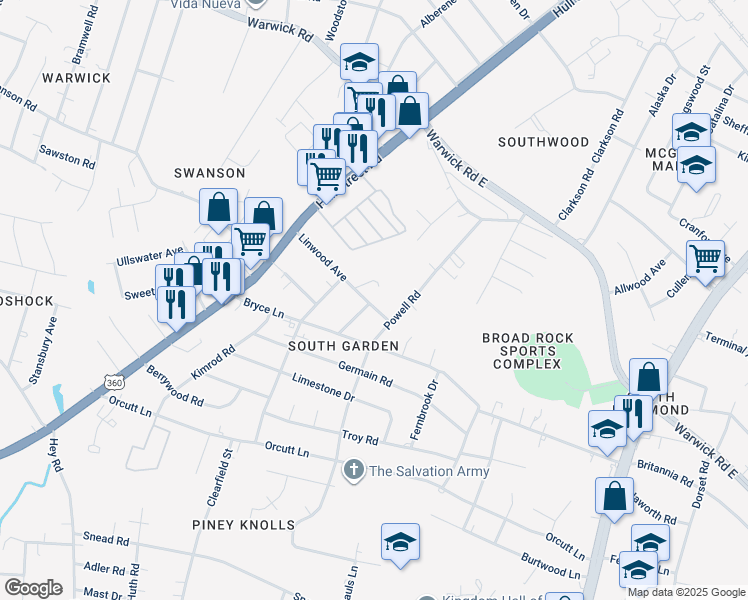 map of restaurants, bars, coffee shops, grocery stores, and more near 5324 Linwood Avenue in Richmond