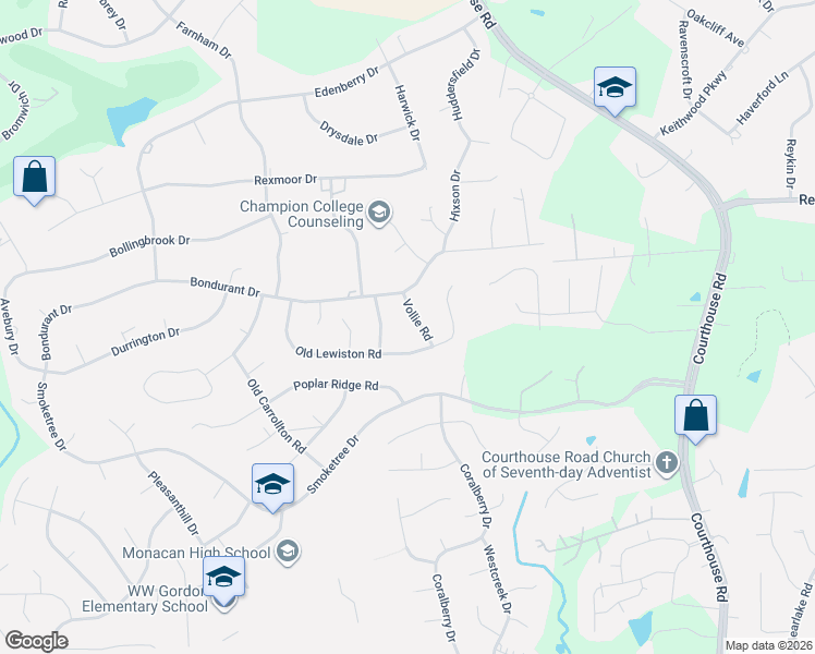 map of restaurants, bars, coffee shops, grocery stores, and more near 106 Vollie Road in Richmond
