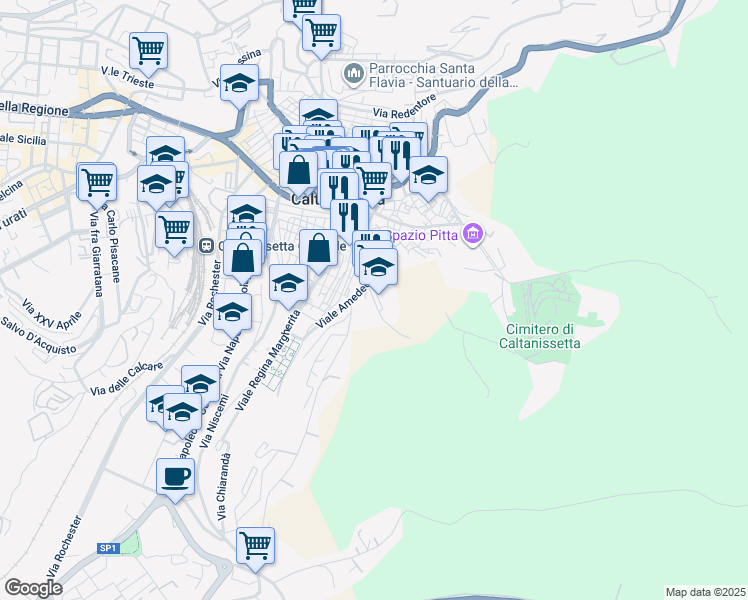 map of restaurants, bars, coffee shops, grocery stores, and more near 36-38 Via Signore della Città in Caltanissetta
