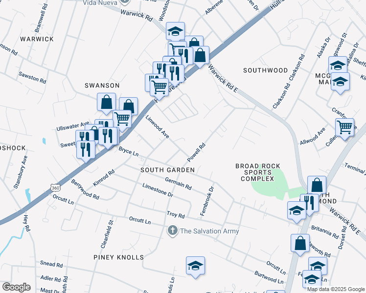 map of restaurants, bars, coffee shops, grocery stores, and more near 5324 Linwood Avenue in Richmond