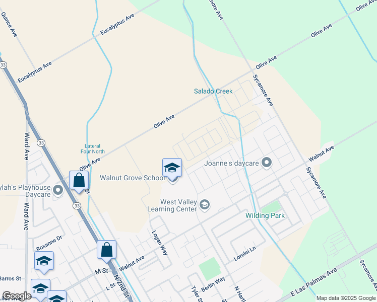 map of restaurants, bars, coffee shops, grocery stores, and more near 673 Walnut Avenue in Patterson
