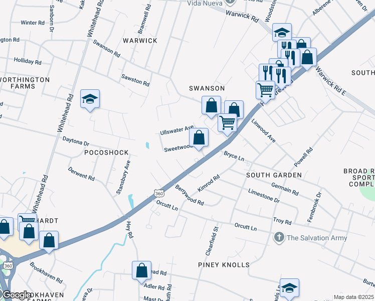 map of restaurants, bars, coffee shops, grocery stores, and more near 5727 Sweetwood Drive in Richmond