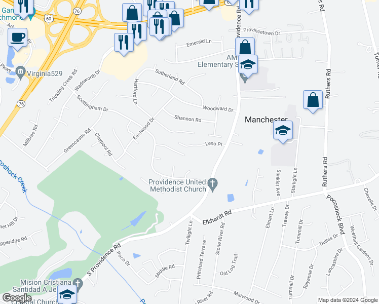 map of restaurants, bars, coffee shops, grocery stores, and more near 8402 Scottingham Court in Richmond