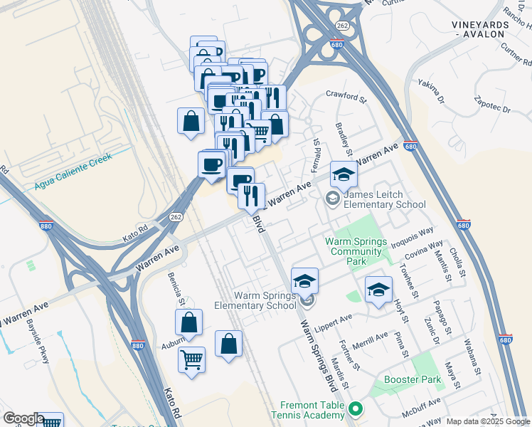 map of restaurants, bars, coffee shops, grocery stores, and more near in Fremont