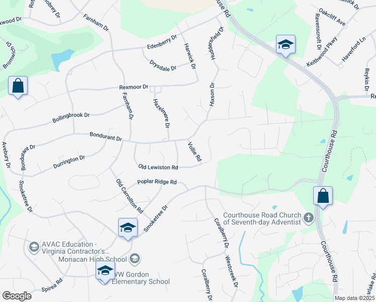 map of restaurants, bars, coffee shops, grocery stores, and more near 118 Vollie Road in Richmond