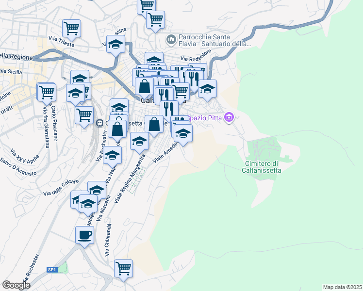 map of restaurants, bars, coffee shops, grocery stores, and more near 36 Via Signore della Città in Caltanissetta