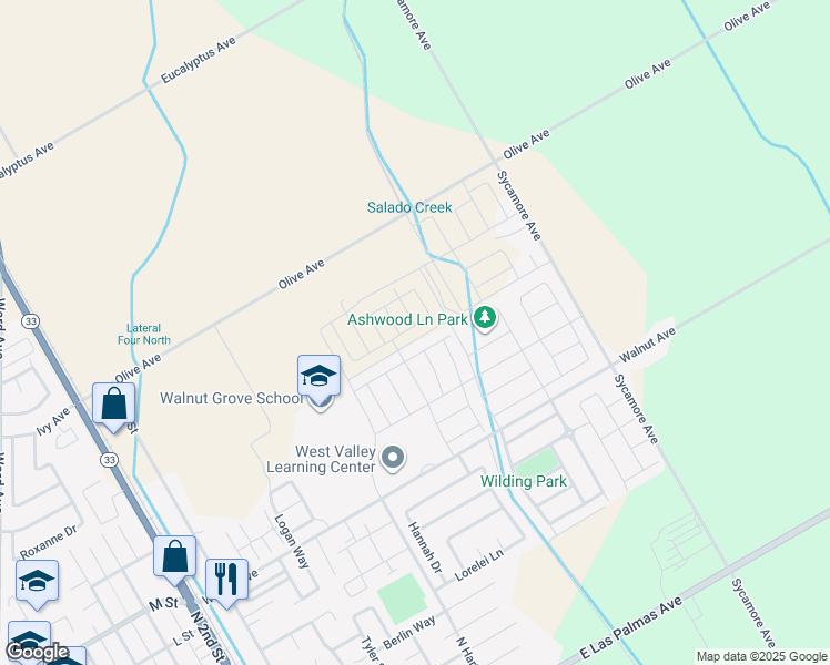 map of restaurants, bars, coffee shops, grocery stores, and more near 673 Walnut Avenue in Patterson