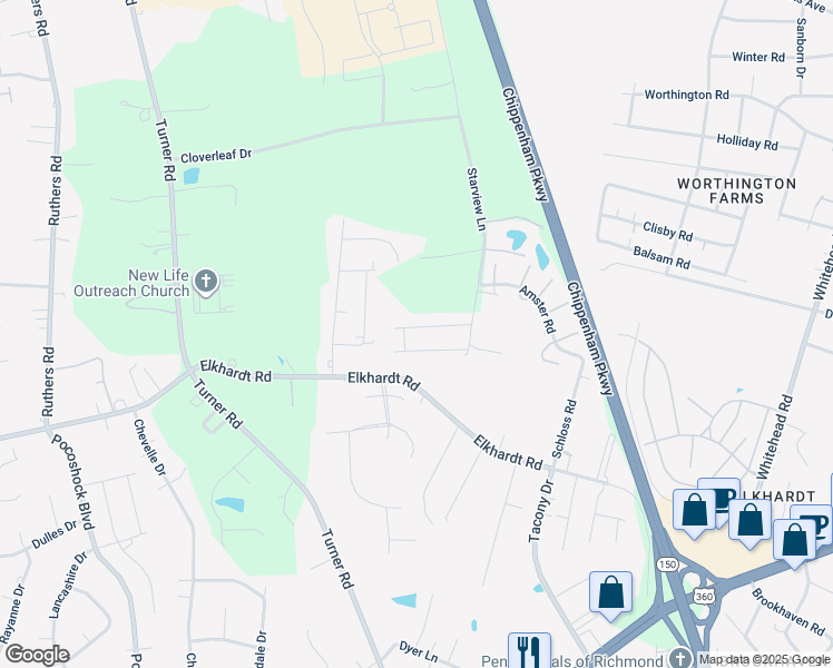 map of restaurants, bars, coffee shops, grocery stores, and more near 7117 Nesbitt Drive in Richmond