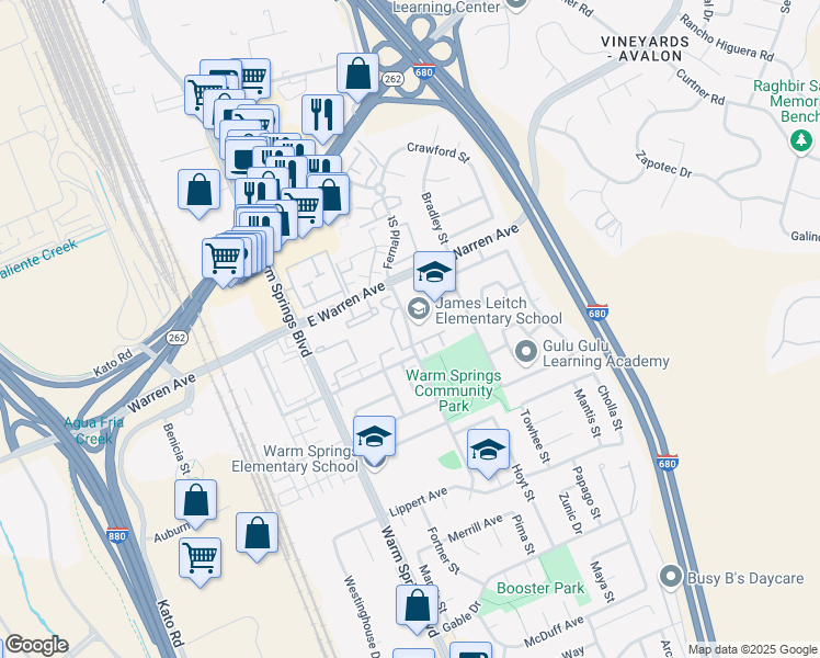 map of restaurants, bars, coffee shops, grocery stores, and more near 47100 Fernald Street in Fremont