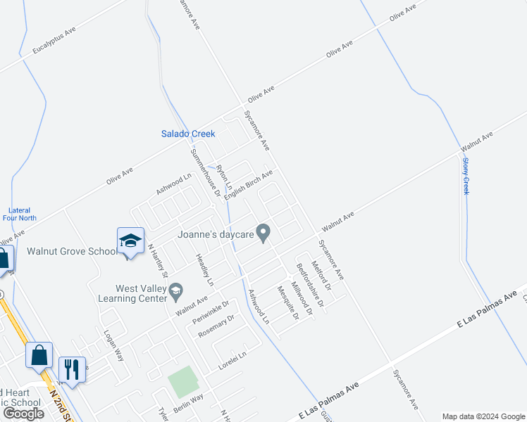 map of restaurants, bars, coffee shops, grocery stores, and more near 641 Mansfield Dr in Patterson