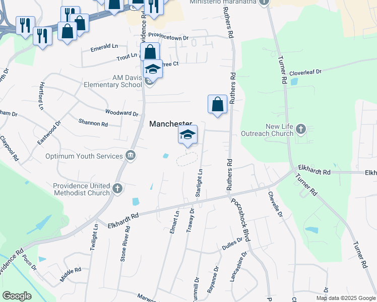 map of restaurants, bars, coffee shops, grocery stores, and more near 900 Starlight Lane in Richmond