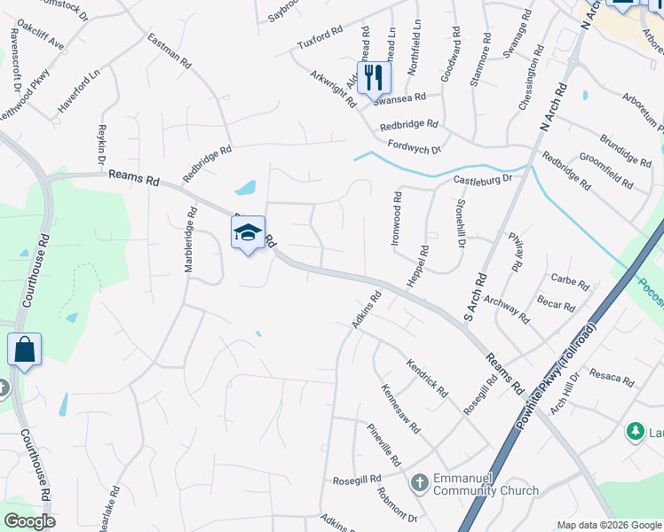 map of restaurants, bars, coffee shops, grocery stores, and more near 9951 Reams Road in Richmond