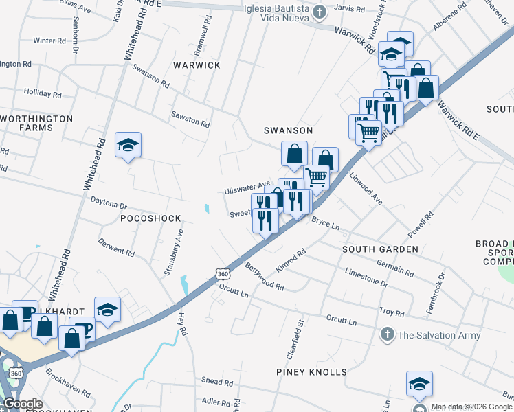 map of restaurants, bars, coffee shops, grocery stores, and more near 5727 Sweetwood Drive in Richmond