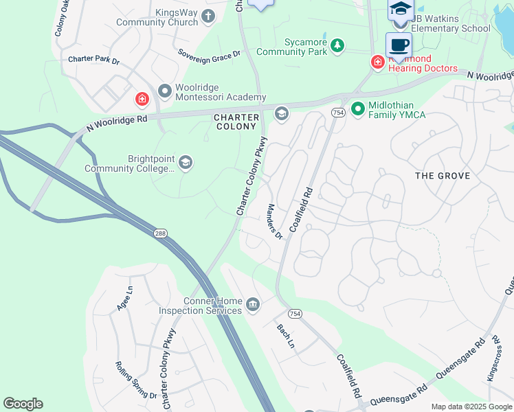 map of restaurants, bars, coffee shops, grocery stores, and more near 901 Madrona Street in Midlothian