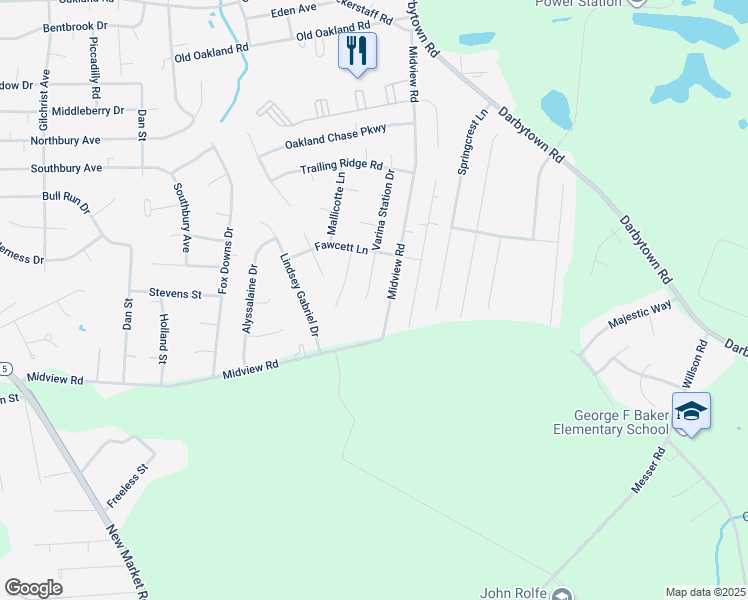 map of restaurants, bars, coffee shops, grocery stores, and more near 6523 Varina Station Drive in Richmond
