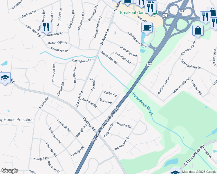 map of restaurants, bars, coffee shops, grocery stores, and more near 100 Carbe Court in Richmond