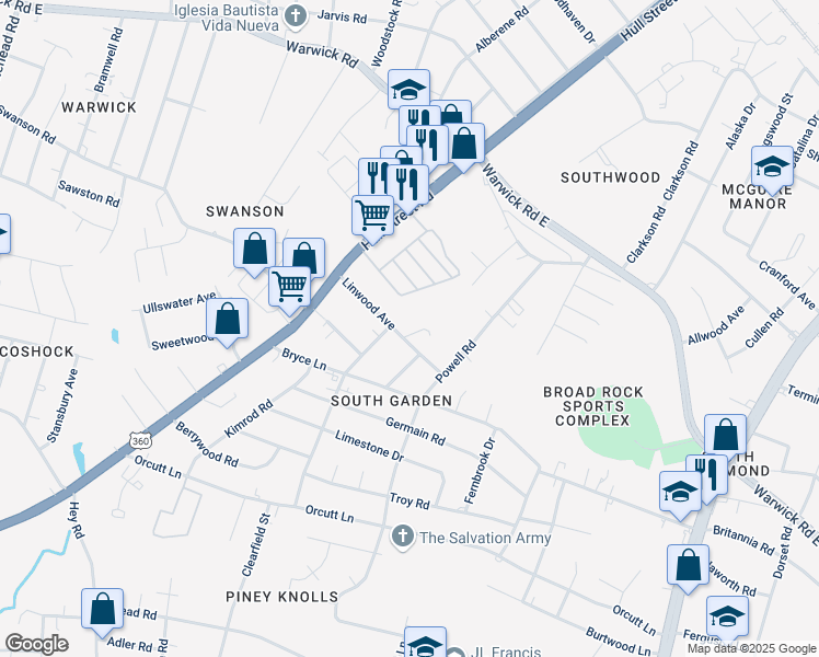 map of restaurants, bars, coffee shops, grocery stores, and more near 5506 Linwood Avenue in Richmond