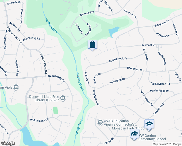 map of restaurants, bars, coffee shops, grocery stores, and more near 202 Bondurant Court in Richmond