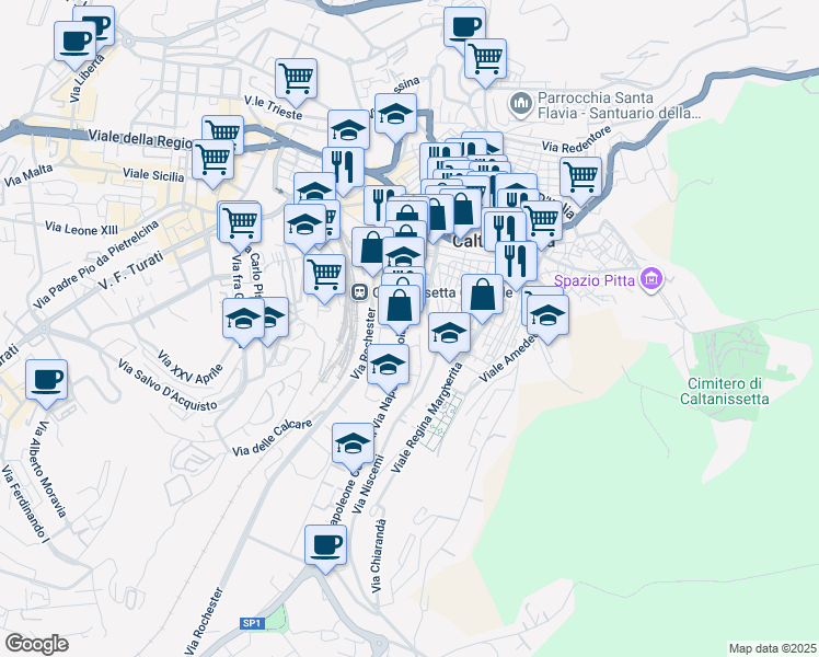 map of restaurants, bars, coffee shops, grocery stores, and more near 44 Via Napoleone Colajanni in Caltanissetta