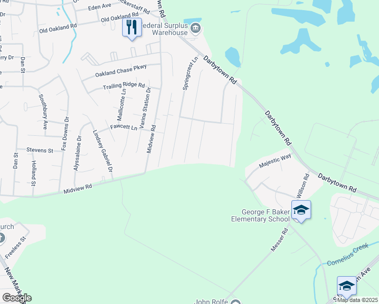 map of restaurants, bars, coffee shops, grocery stores, and more near 6449 Dawnfield Lane in Richmond