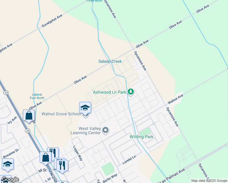map of restaurants, bars, coffee shops, grocery stores, and more near 860 Olive Avenue in Patterson