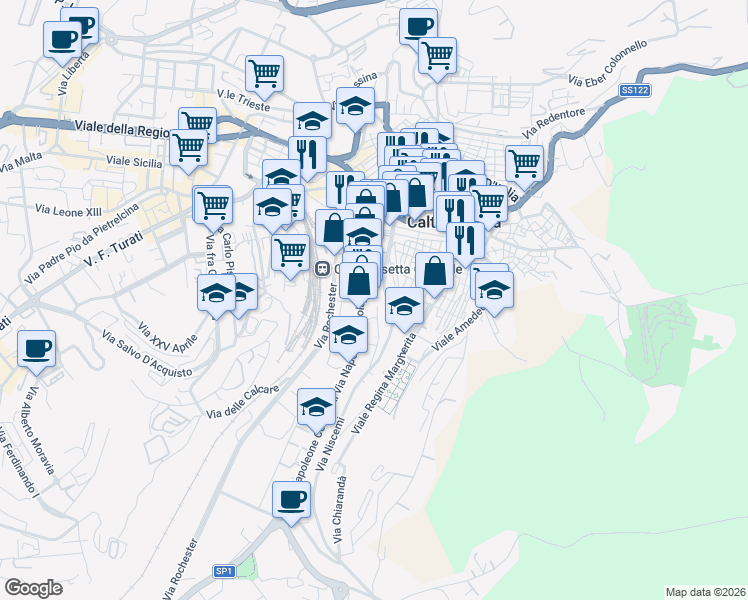 map of restaurants, bars, coffee shops, grocery stores, and more near 44 Via Napoleone Colajanni in Caltanissetta
