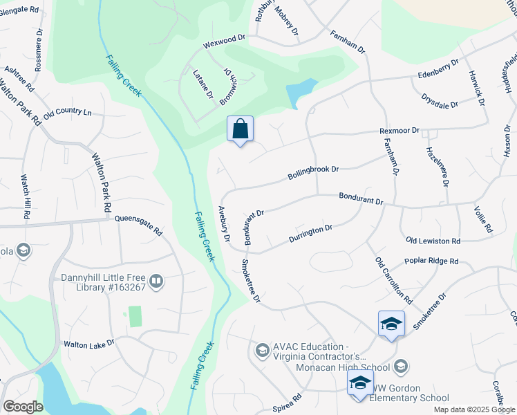 map of restaurants, bars, coffee shops, grocery stores, and more near 11920 Bondurant Drive in Chesterfield County
