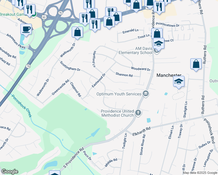 map of restaurants, bars, coffee shops, grocery stores, and more near 8524 Scottingham Court in Richmond