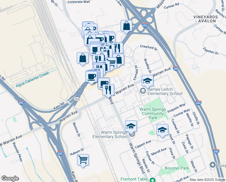 map of restaurants, bars, coffee shops, grocery stores, and more near 46928 Shale Common in Fremont