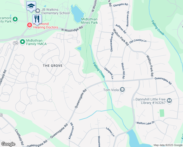 map of restaurants, bars, coffee shops, grocery stores, and more near 13419 Tipple Point Road in Midlothian
