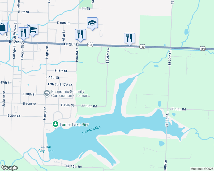 map of restaurants, bars, coffee shops, grocery stores, and more near 84 Southeast 25th Lane in Lamar