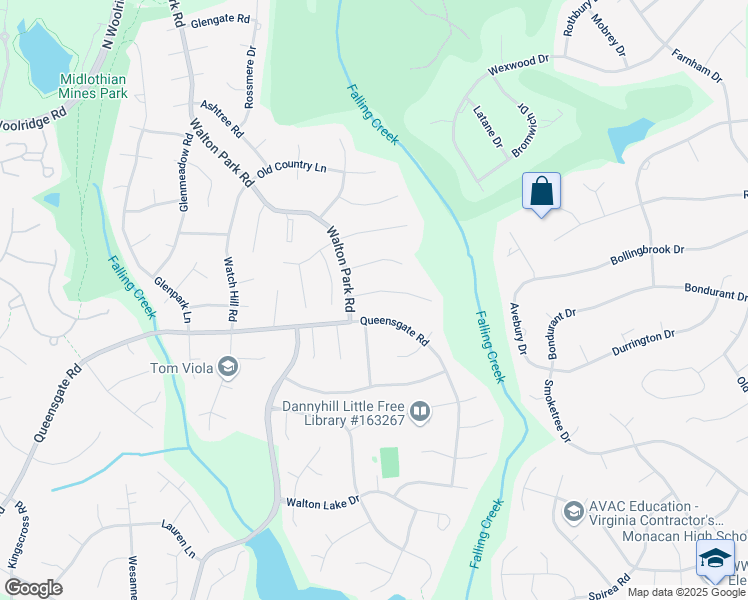 map of restaurants, bars, coffee shops, grocery stores, and more near 13622 Knobhill Court in Midlothian