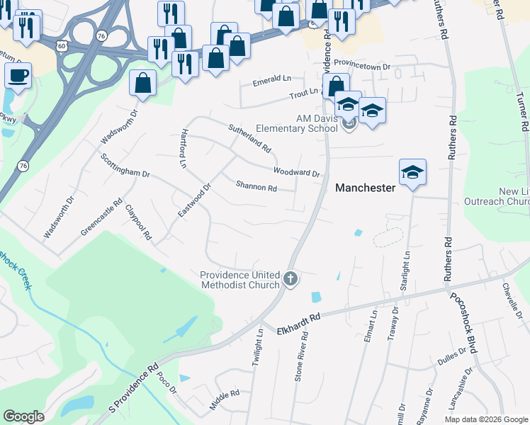map of restaurants, bars, coffee shops, grocery stores, and more near 906 Hartford Lane in Richmond